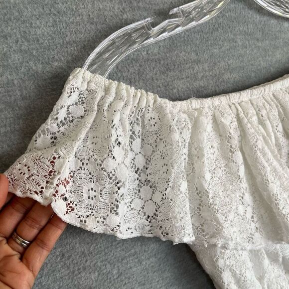 Abercrombie & Fitch Crochet Lace Dress Womens XS Off The Shoulder Bardot White - Picture 4 of 10